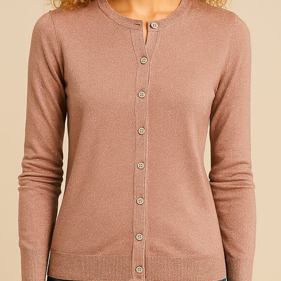 Nicole Miller Pink Metallic Cardigan – Soft Sparkle Knit, Button Front, Size Med - Picture 2 of 9